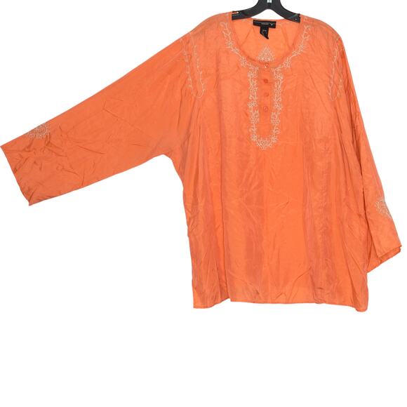 Venezia Top Silk Minimalist Coastal Boho Embroidered Summer Glam Orange 26/28 - Picture 5 of 5